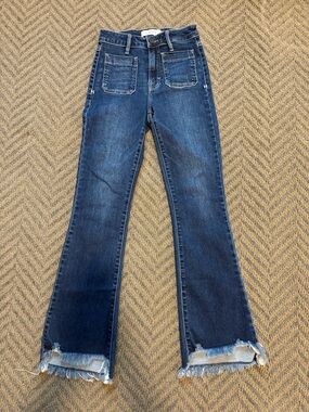 Dark Blue Flare Jeans with Raw Hem